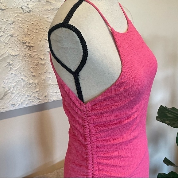 Lulu's Break the Rules Pink Ruched Asymmetrical Midi Dress Sleeveless Sz S - Picture 6 of 10